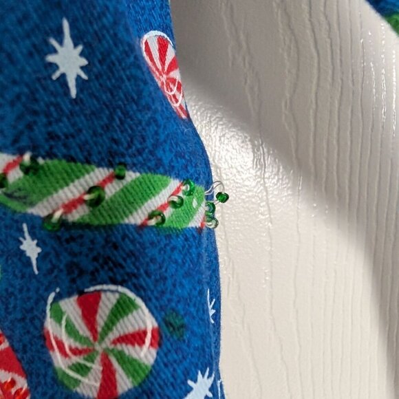 Vintage Christmas Jacket Womens Petite Size Medium Blue Candy Cane Peppermint - Picture 5 of 12